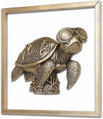 Newinhome Animal Heads Wall Decor (Includes Metal Frame) Resin sea turtle Sculptures Wall Hanging Decoration Gold vintage Wall Sculpture for Living Room Bedroom Office(Turtle) by Newinhome