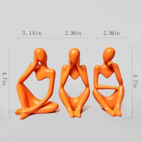 BrownLove 3pcs Orange Human Body Abstract Art Decoration, Modern White Art Resin Statue Room Office Shelf Bookcase Decoration - Image 6