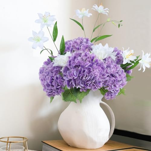 Coferset 3pcs Lifelike Real Touch Hydrangea Artificial Flowers,Purple - Image 5