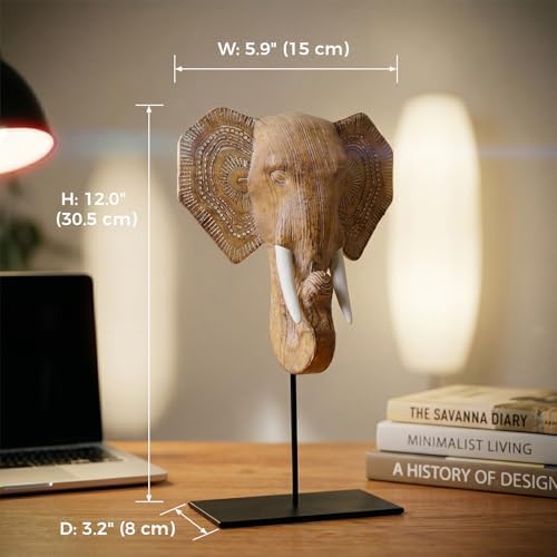 Elephant Wood Statue Home Decor Boho Tribal Carved Accent - Image 3