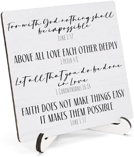 Motivational Christian Wooden Sign Desk Decor, Bible Verses Scripture Religious Wood Plaque Sign With Stand for Church Home Room Office Desk Table Shelf Decoration, 5x5 Inch by HSIASHENG