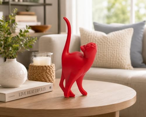 7 Inch Red Proud Cat Statue - Image 6