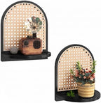 Rattan Shelf Set of 2, 7'' Black Rattan Shelf with Wicker Decor, Boho Wall Decor Small Floating Shelf for Plant Figurines Display, Mini Shelves for Knick Knack Storage by MVPSONAG