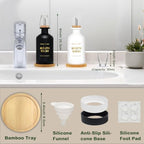 Mouthwash Dispenser for Bathroom 11.8oz – Glass Mouthwash Bottle with Cup & Bamboo Tray, Gold Hot-Stamped Lettering, Silicone Base, Modern Bathroom Accessory (Black & White, 11.8oz, 2pack) - Image 6