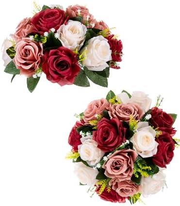 BLOSMON Artificial Rose Flower Centerpieces Decoration for Table: 2 Pcs by Blosmon