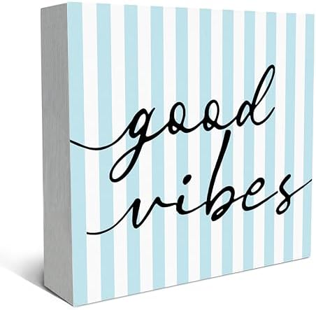 SRADMO Inspirational Wood Box Sign Desk Decor, Inspirational Office Decor, Light Blue Striped Motivational Theme Wooden Block Box Sign Decoration for Home Office Shelf Table Decorative Accessories by SRADMO