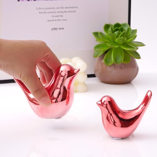Notakia Pink Bird Figurines Set of 2 Small Bird Statues Home Decor - Image 4