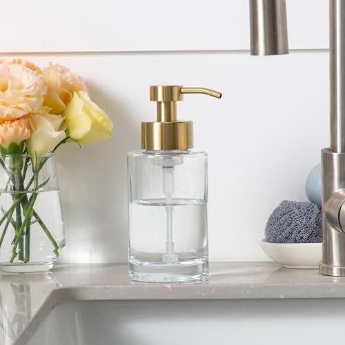 Enra Foaming Soap Dispenser, Clear Thick Glass Bottle Gold Pump Bathroom - Image 5