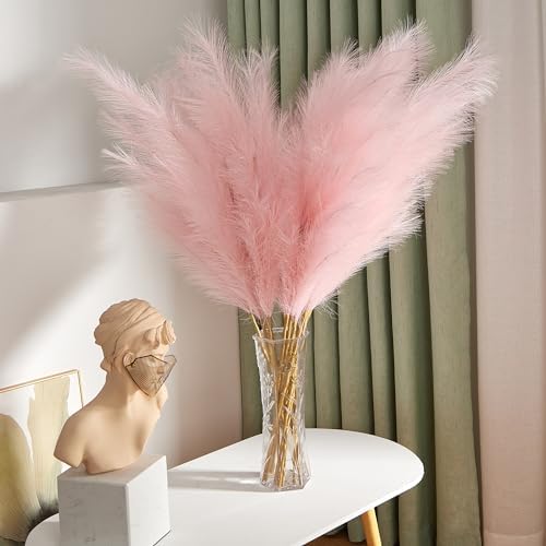 7 Pcs 45" Faux Pampas Grass – Fluffy Artificial Pompous Grass for Tall Floor Vase, Non-Shedding Home Decor, Boho Wedding Flowers, Baby Shower Centerpieces, Bedroom & Living Room Decor (Pink) - Image 4