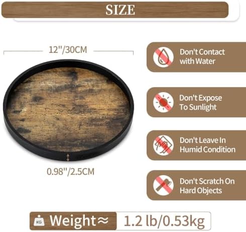 Hanobe Round Decorative Tray for Coffee Table Decor, Vintage Brown Finish - Image 5