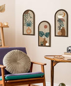 Putuo Decor Boho Wall Art, Abstract Botanical Room Decorations with Leaf & Sun Lines, Modern Minimalist Wooden Wall Decor 16x8 In Mid Century Artwork for Living Room Bedroom Office Set of 3 - Image 6