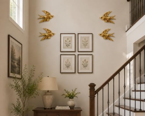 AMOIENSIS 4.75 Inch Gold Swallow Bird Wall Sculpture Set of 4 - Image 7