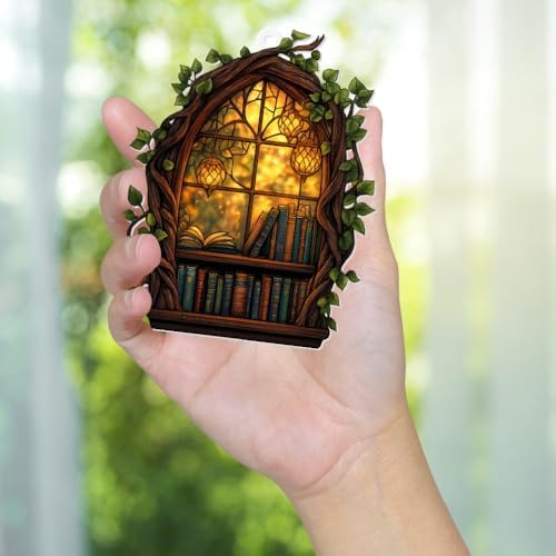 Gothic Window Book Ornament – Stained Glass Style Acrylic Christmas Ornament with Books & Ivy, Fantasy Home Décor, Book Lover Gifts for Women, Teacher & Librarian Holiday Decoration(Sun-19) - Image 6