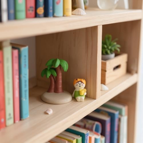 Mevodeata Lemon Tea Cat Figurine with Palm Tree, Mini Beach Statue - Image 5