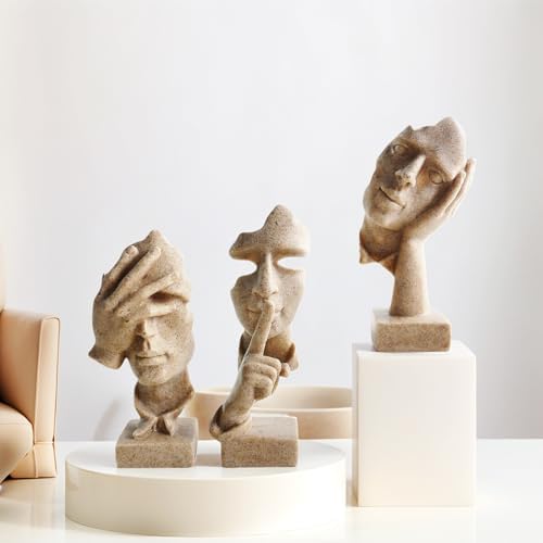 aboxoo Large 3 Pcs Thinker Statue, Silence is Gold Resin Sculptures Decor - Image 5