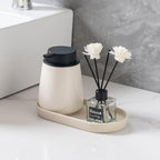 Matte Beige Round Soap Dispenser Tray - 8'' Ceramic Vanity Tray for Bathroom Decorative, Jewelry Ring Dish, Comestic Holder, Kitchen Sink Countertop Organizer Plate - Image 4
