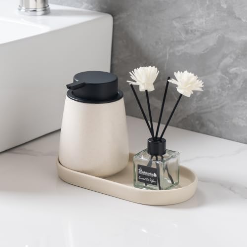 2 Pack Matte Beige Round Soap Dispenser Tray - 8'' Ceramic Vanity Tray & Organizer Plate Set, Bathroom & Kitchen Countertop Decor for Soap Dispenser, Jewelry, Cosmetics, Sink - Image 4
