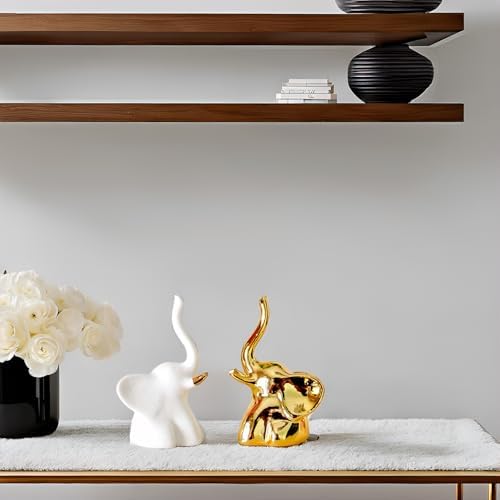 Gold and White Elephant Statues,1 Pair - Image 6