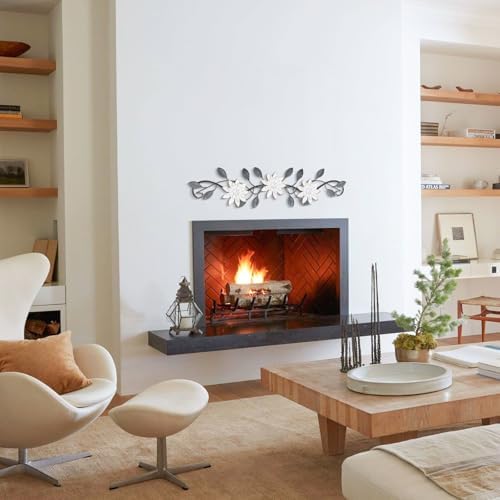 KHJCXS Metal Wall Art Modern Minimalist Metal Flowers Indoor Decor Horizontal Wall Art Iron Artwork,for Over Door,Bedroom,Living Room,Kitchen,Office Scroll Decor (White3) - Image 4