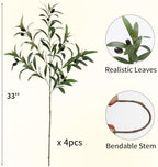 Leftover 4 Pcs 33.4'' Faux Tall Olive Branches for Vase Realistic,Tall Faux Greenery for Vase,Fake Plants,Eucalyptus Stems,Faux Stems for Centerpieces Decoration,Home Decor,Coffee Table Decor - Image 2