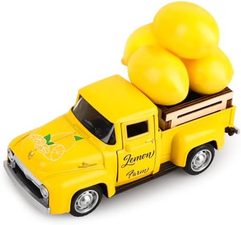 Lemon Truck Decor Vintage Metal Truck Tiered Tray Decor Lemon Party Decorations Summer Farmhouse Yellow Car with Mini Fake Lemons for Home Kitchen Tabletop Centerpiece Supplies by Fowecelt