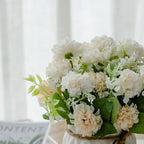 TKAS Fake Flowers Arrangement in Ceramic Vase, Artificial Faux Silk Hydrangea, Small Realistic Dried-Style Floral, Dining Table Centerpiece for Wedding Party Home Decoration (White) - Image 3