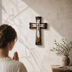 Rustic Layered Wall Cross Decor - 12 Inch Vintage Resin Hanging Crucifix with Gold Accents, Distressed Wood Style Decorative Cross with Keyhole Hanger for Home Altar, Living Room, or Religious Gift - Image 3