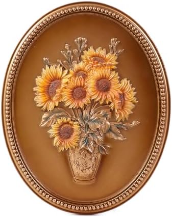 SIKOO Vintage Wall Sculptures Bronze Gold Sunflower Wall Art Hand Painted Ornate Wall Hanging Decoration Antique Pediment Wall Statue Ornament Decor Gallery for Kitchen Bedroom Living Room by SIKOO