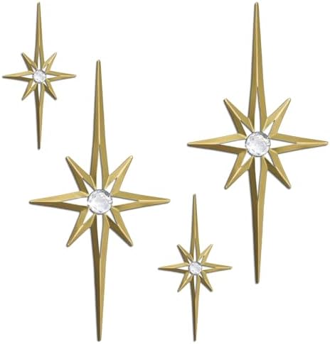 sxnzequnze 4 Pcs Star Wall Art for Home Decor Living Room Bedroom Office Metal 3D,Bling,with Hanging Hook Starburst Midcentury Sculpture Retro Gallery Accent Celestial -Gold 16.5in/9.4in by sxnzequnze