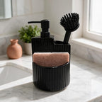 RQYIXI 3-in-1 Ceramic Round Soap Dispenser with Sponge Holder,Black,18 Oz - Image 4