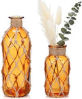 Chuangdi Set of 2 Coastal Glass Flower Vase with Boho Rope, Amber by Chuangdi