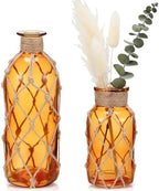 Chuangdi Set of 2 Coastal Glass Flower Vase with Boho Rope, Amber by Chuangdi
