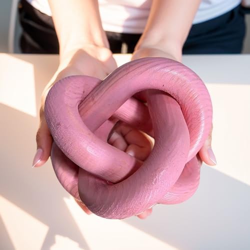 Wood Knot Chain Link Decor - 3 Link Boho Wooden Hand Carved Decorative Wooden Links Knots for Coffee Table Entryway Modern Farmhouse Shelf Decoration (Pink) - Image 3