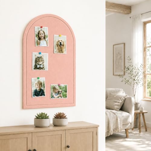 Large Arched Felt Bulletin Board, Sized 36" x 24" for Office & Wall Decor – 6 Customizable Adhesive Tiles with Pins are Perfect to Display Your Photos (Pink-B) - Image 7