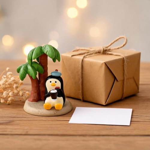 Mevodeata Penguin Figurine with Ice Cream Bowl, Mini Beach Statue - Image 7