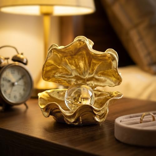 Pearl Oyster Statues Home Decor Accent Gold Decorations - Image 6