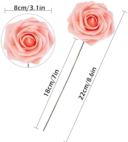 Peach Pink Rose 50pcs Foam Rose Real Looking Fake Rose with Stems Leaves for Home Decoration Party Garden Centerpieces DIY Wedding Bouquets（Peach Pink） - Image 4