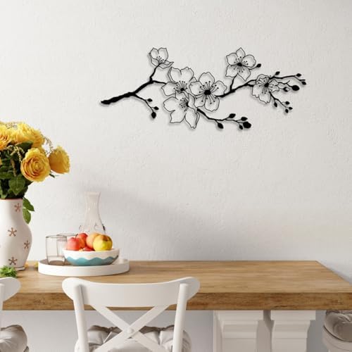 LIYOUYA Cherry Blossom Branch Metal Wall Decor - Rustic Farmhouse Room Decor Simple Japanese Black Wall Art Home Decor for Living Room, Bathroom, Bedroom, Dining Room (Black) - Image 6