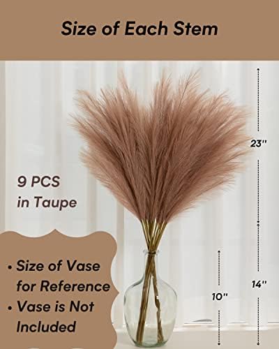 Faux Pampas Grass, 9 PCS 37''/3.1FT Tall Fluffy Fake Pompas Floral, Large Artificial Pompous Grass Branches for Floor Vase Fillers, Boho Farmhouse Room Wedding Decor (Taupe) - Image 3