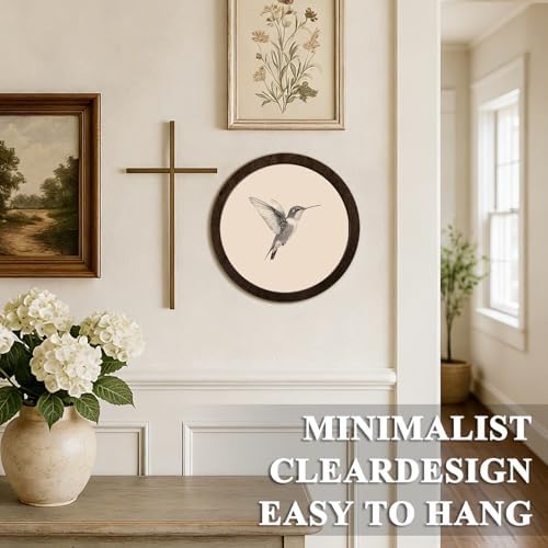 CFFJLHN Vintage Spring Hummingbird Bird Wall Art Decor, Neutral Sketch Minimalist Farmhouse Bird Round Hanging Wall Decor for Home Bedroom Living Room Bathroom, 10x10 Inch - Image 5