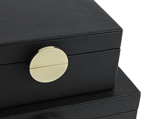HofferRuffer Faux Leather Jewelry Boxes, Decorative Boxes Storage Accessory Organizer with Gold Hardware Decor, Classic Vegan Leather Set of 2 Pieces (Black) - Image 6