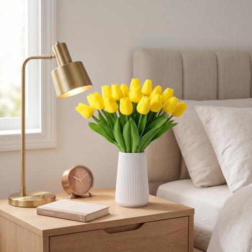 Yellow Artificial Tulips, 20 Pcs PU Real Touch Faux Flowers - Image 4