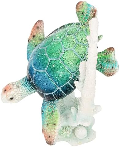Sea Turtle Diving Figurine with Coral Reef Base - Ocean Inspired Coastal, Beach & Nautical Home Decor - Tabletop Nautical Room Accents (12"x10"x 8") - Image 7