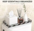 Toilet Paper Basket Organizer, Oak Wood Toilet Tank Tray with Metal Frame - Image 3