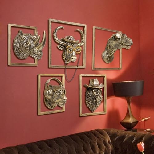 JJALIGHTS Exquisite Resin Animal Head Wall Dragon Sculpture (Gift Metal Frame) - Imitation Copper Vintage Decor for Living Room, Bedroom & Office | Decorative Wall Hanging Art (Dinosaur) - Image 7