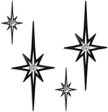 sxnzequnze 4 Pcs Star Wall Art for Home Decor Living Room Bedroom Office Metal 3D,Bling,with Hanging Hook Starburst Midcentury Sculpture Retro Gallery Accent Celestial -Black 16.5in/9.4in by sxnzequnze