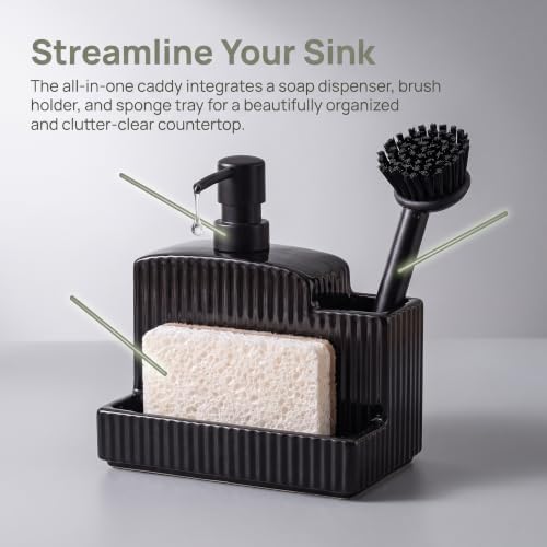 RQYIXI 3-in-1 Ceramic Square Soap Dispenser with Sponge Holder,Black,18 Oz - Image 4