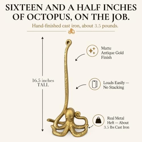 WallCharmers Gold Octopus Paper Towel Holder & Metal Toilet Paper Stand - Image 3