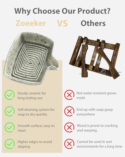 Zoeeker Self Draining Soap Dish, Ceramic Drain Soap Holder Waterfall Design - Image 4