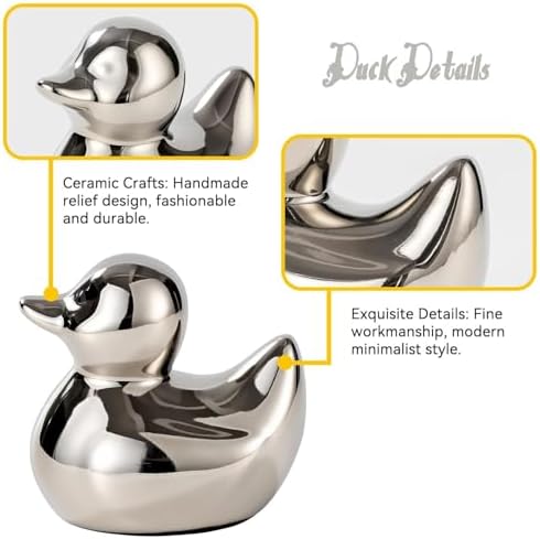 Home Decor Silver Ceramic Duck Figurines, Home Decor Animal Sculptures and Statues Handmade Artware Decor, Mini Duck - Image 2